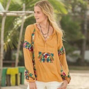 Sundance Mustard Floral Embroidered Top